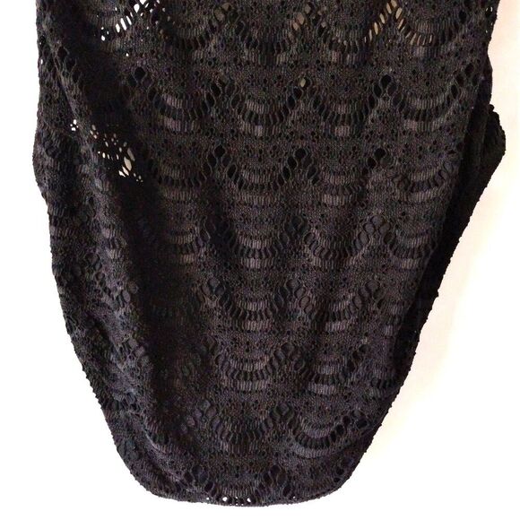 Jantzen Swim Bathing Suit Black Crochet Lace Bikini Strapless Hi Cut One Piece L - Picture 11 of 14